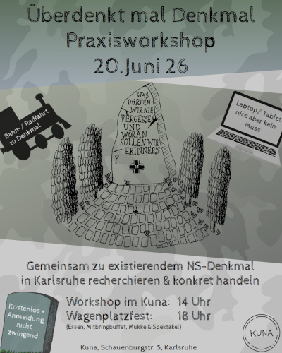 Sharepic für Praxisworkshop zu NS-Denkmal in Karlsruhe