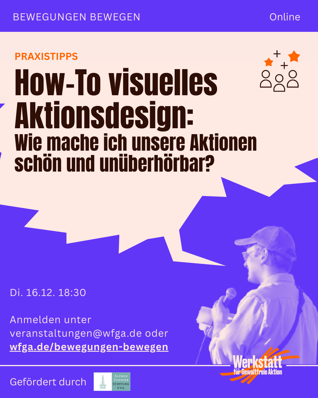 Sharepic mit Titel, Ort, Uhrzeit, Anmeldung